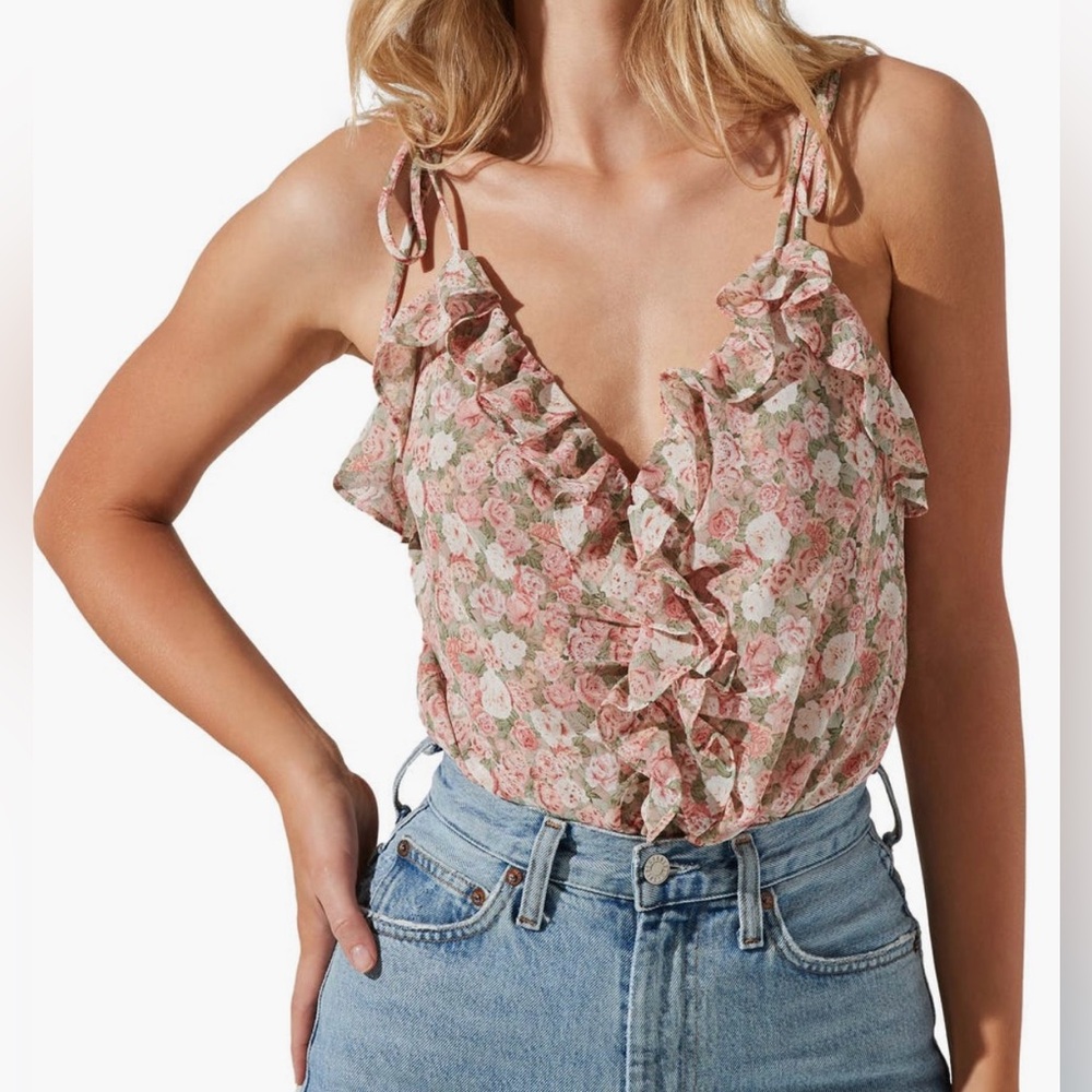 ASTR the Label Tie Strap Ruffle Bodysuit